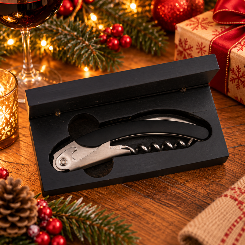 L'Arcolaio Wooden Apribottiglie – Cofanetto Rettangolare Nero con Accessorio per Apertura Bottiglie, Elegante Idea Regalo