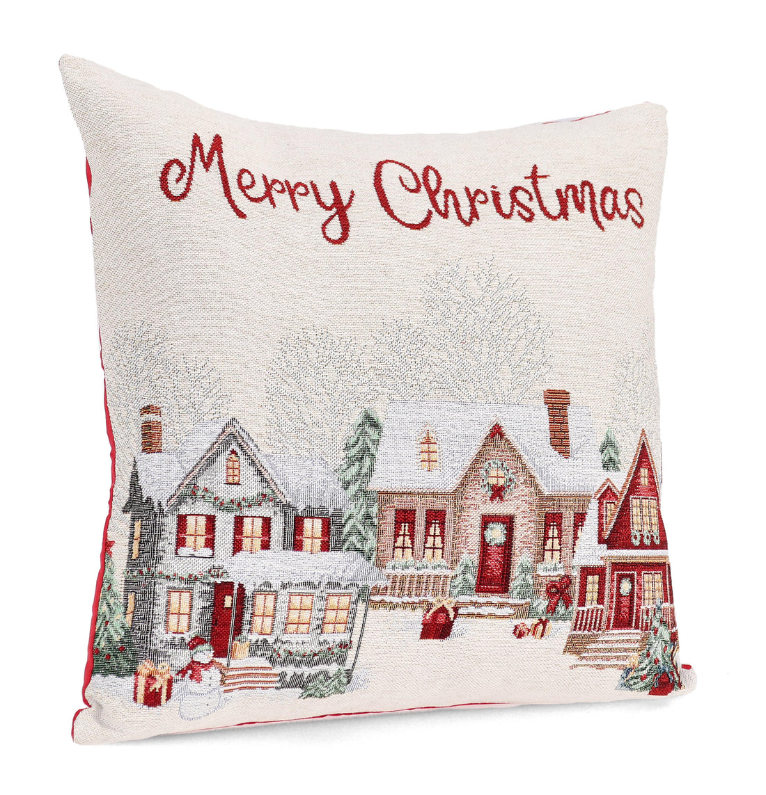 Bizzotto Fodera Cuscino Natalizia Village Bianco 45x45 cm – Copricuscino Decorativo per Divano e Arredo Casa a Natale