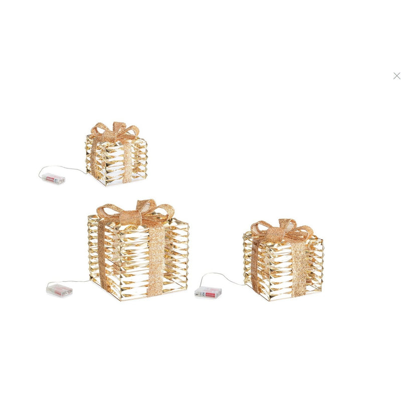 Bizzotto Set 3 Pacchi Regalo Natalizi Kinsey a Batteria IP20 MicroLED Luce Calda 15x17, 20x23 e 25x30 cm – Decorazioni Luminose