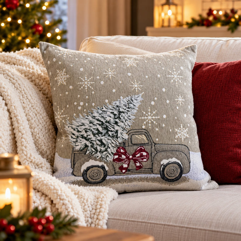 Bizzotto Fodera Cuscino Natalizio Motor Car 45x45 cm Sfoderabile – Copricuscino Decorativo per Divano e Arredo Casa