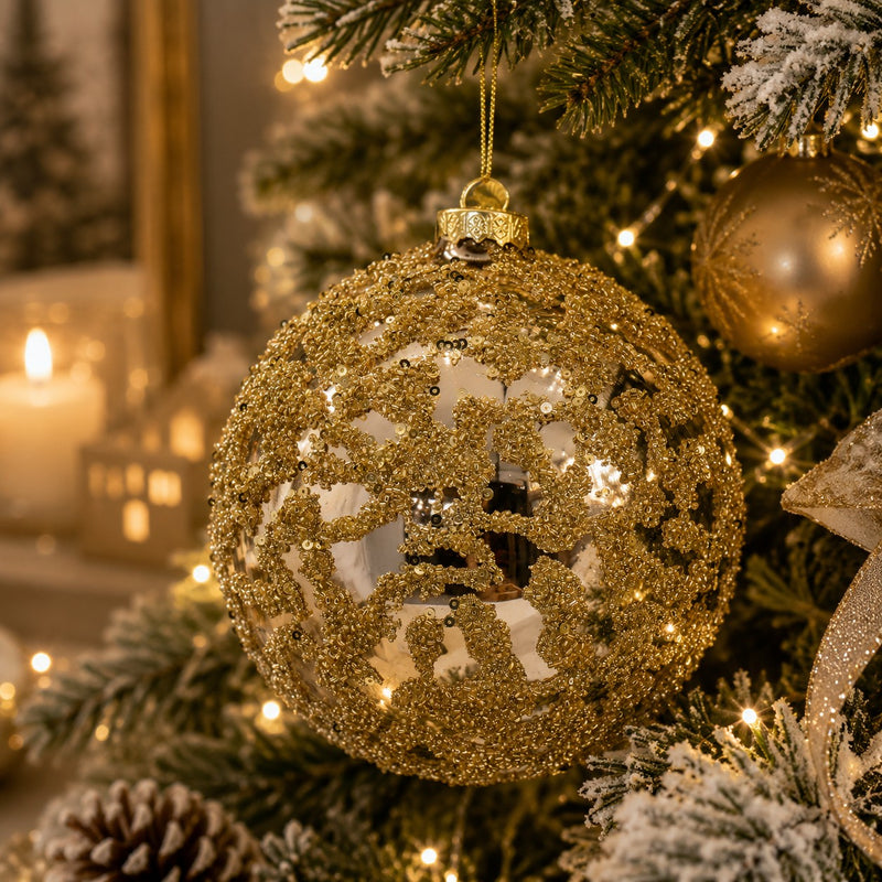Bizzotto Sfera di Natale Luz Champagne D 15 cm in Vetro – Decorazione per Albero