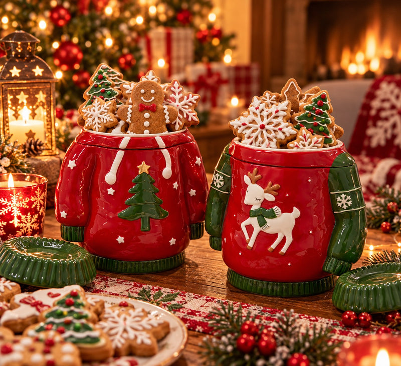 EDG Enzo De Gasperi Contenitore Maglione di Natale Ass. H 23,5 Cm L 21,5 Cm L 13 Cm Green Red 1 Pz