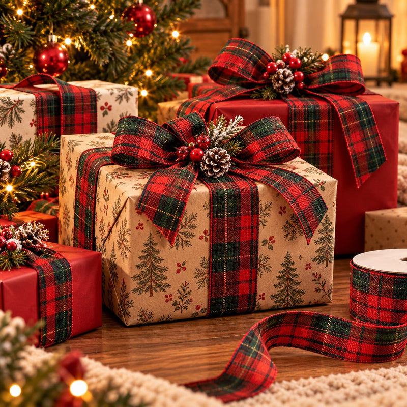 Piovaccari Nastro Natalizio Scozzese Rosso e Verde 40 mm x 45 m – Nastro Decorativo per Albero di Natale, Fiocchi e Confezioni Regalo