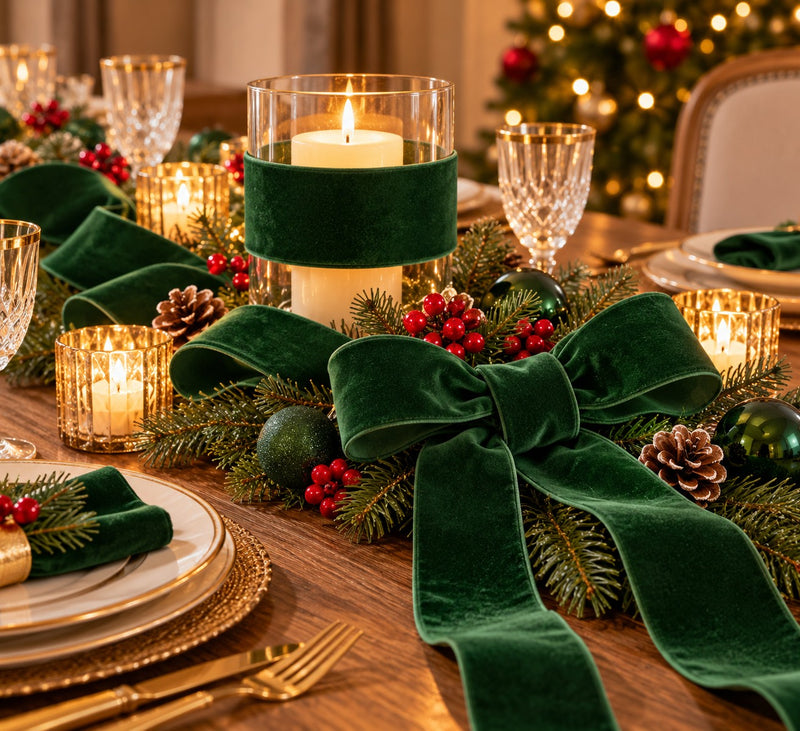 Piovaccari Nastro Natalizio Double Velvet Verde Scuro 63 mm x 7 m – Nastro in Doppio Velluto Decorativo per Albero di Natale, Fiocchi e Pacchi Regalo
