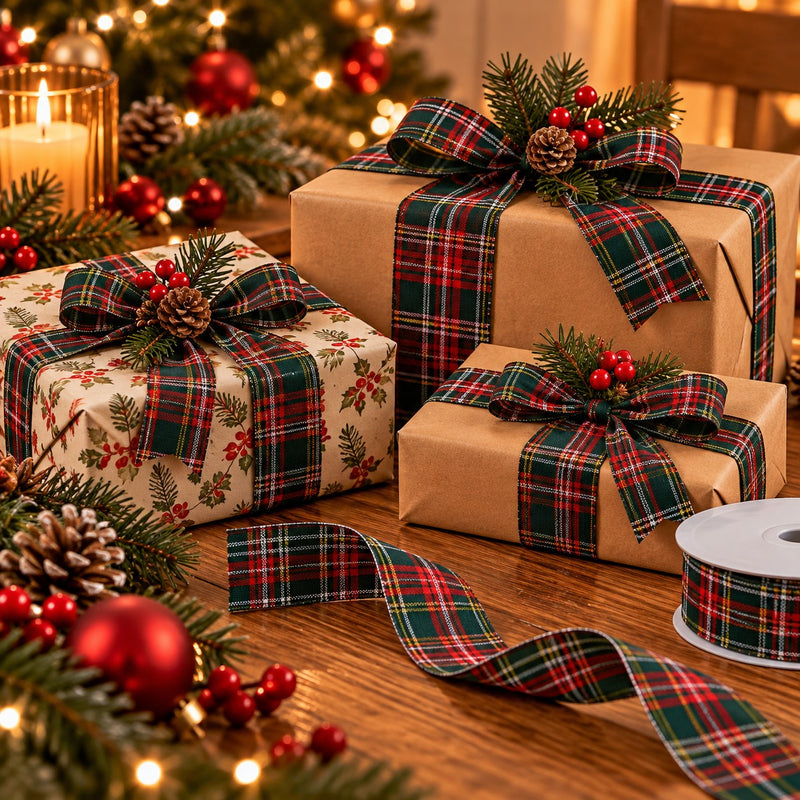 Piovaccari Nastro Natalizio Tartan Verde e Rosso 38 mm x 20 m – Nastro Scozzese Decorativo per Albero di Natale, Fiocchi e Pacchi Regalo