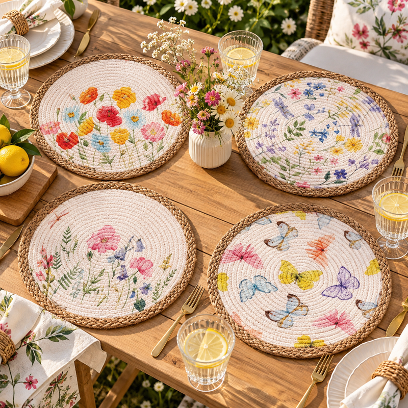 Ad Trend Tovaglietta Americana Rotonda in Fibra Naturale e Cotone Ø 38 cm – Sottopiatto Decorativo per Tavola, Modelli Assortiti 1 Pz