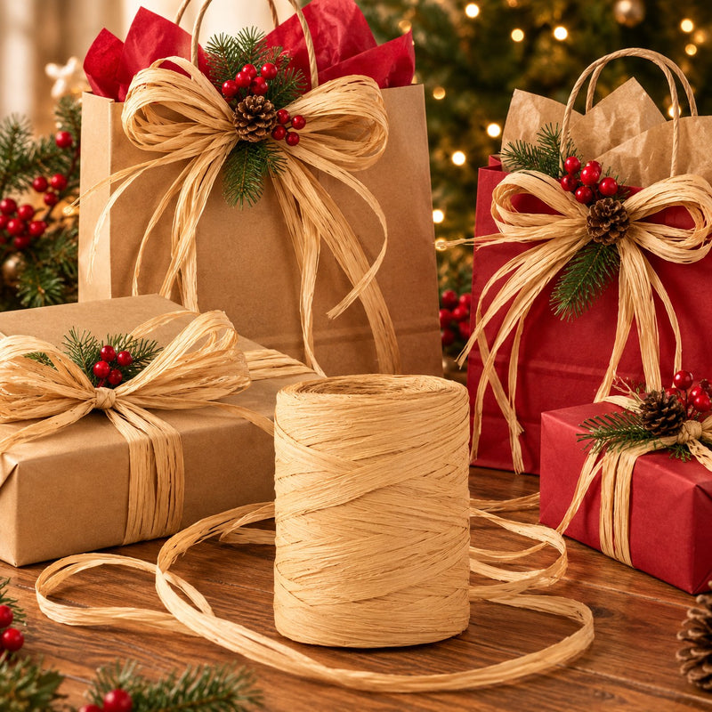 Piovaccari Paper Raphia Natural 5-8 mm x 100 m – Rafia di Carta Naturale per Decorazioni, Fiocchi, Confezioni Regalo e Fai da Te