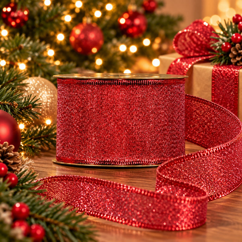 Piovaccari Nastro Amelie Rosso 63 mm x 10 m – Nastro Decorativo Natalizio per Albero di Natale, Fiocchi e Confezioni Regalo