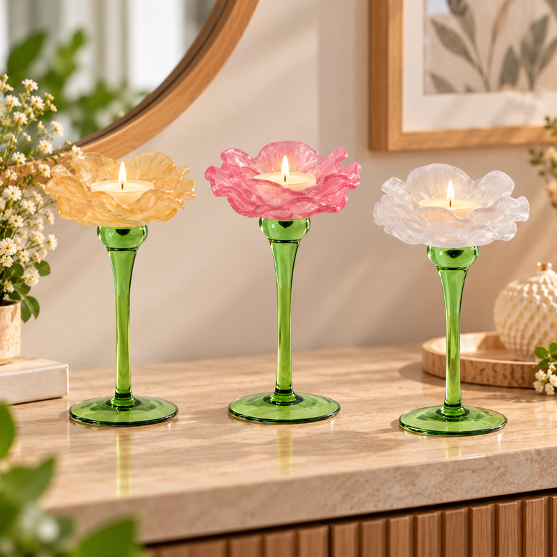 Ad Trend Portacandela Decorativo in Vetro Ø 9,5 x H 19,5 cm – Porta Candela per Arredo Casa, Modelli Assortiti 1 Pz