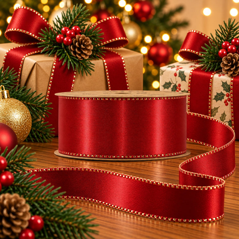 Piovaccari Nastro Satinée Red Dahlia 40 mm x 20 m – Nastro Satinato Rosso per Fiocchi, Confezioni Regalo e Decorazioni Natalizie