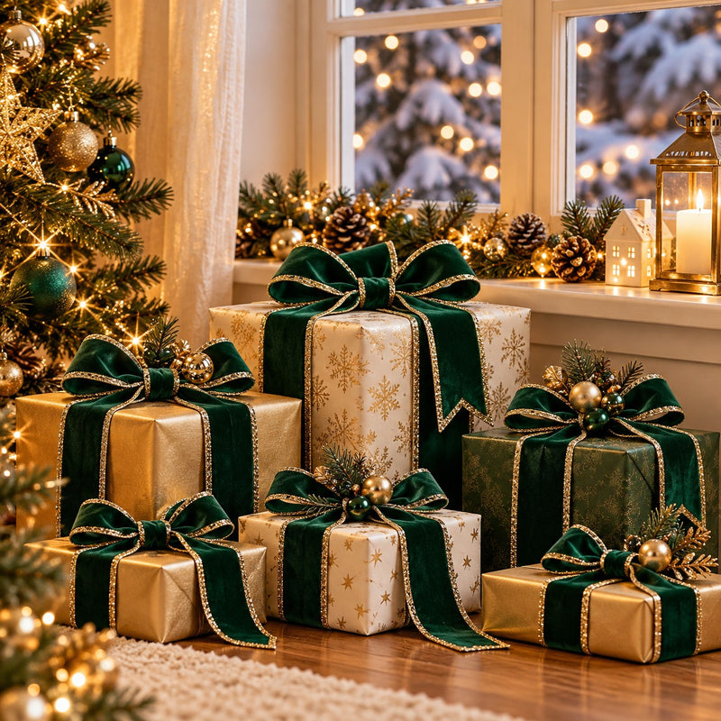 Piovaccari Nastro Double Sides Velvet & Glitter Verde Scuro 40 mm x 10 m – Nastro Natalizio in Velluto e Glitter per Albero di Natale, Fiocchi e Confezioni Regalo