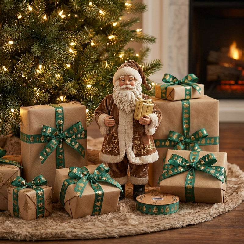 Piovaccari Nastro Christmas Trees Verde Scuro 15 mm x 20 m – Nastro Decorativo Natalizio con Motivo Alberi di Natale per Fiocchi, Pacchi Regalo e Addobbi Natalizi