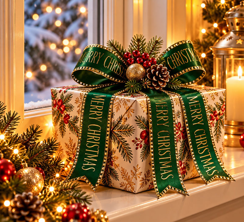 Piovaccari Nastro Buon Natale Courtyard 40 mm x 15 m – Nastro Decorativo Natalizio con Scritta Buon Natale per Albero, Fiocchi, Pacchi Regalo e Addobbi Natalizi