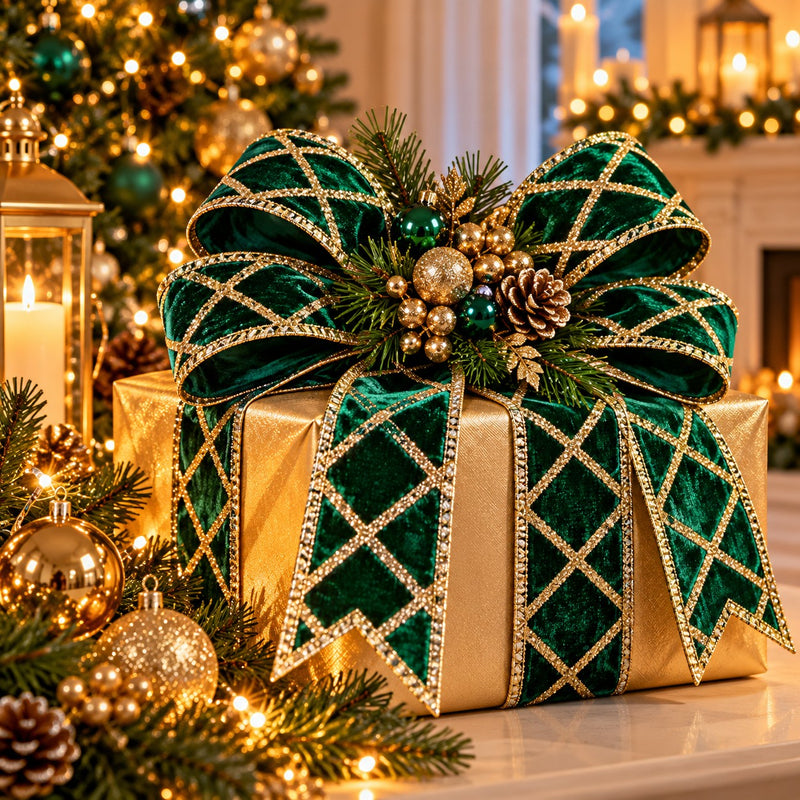 Piovaccari Nastro Rhombus Verde Scuro 63 mm x 10 m – Nastro Decorativo Natalizio con Motivo a Rombi per Albero di Natale, Fiocchi e Confezioni Regalo