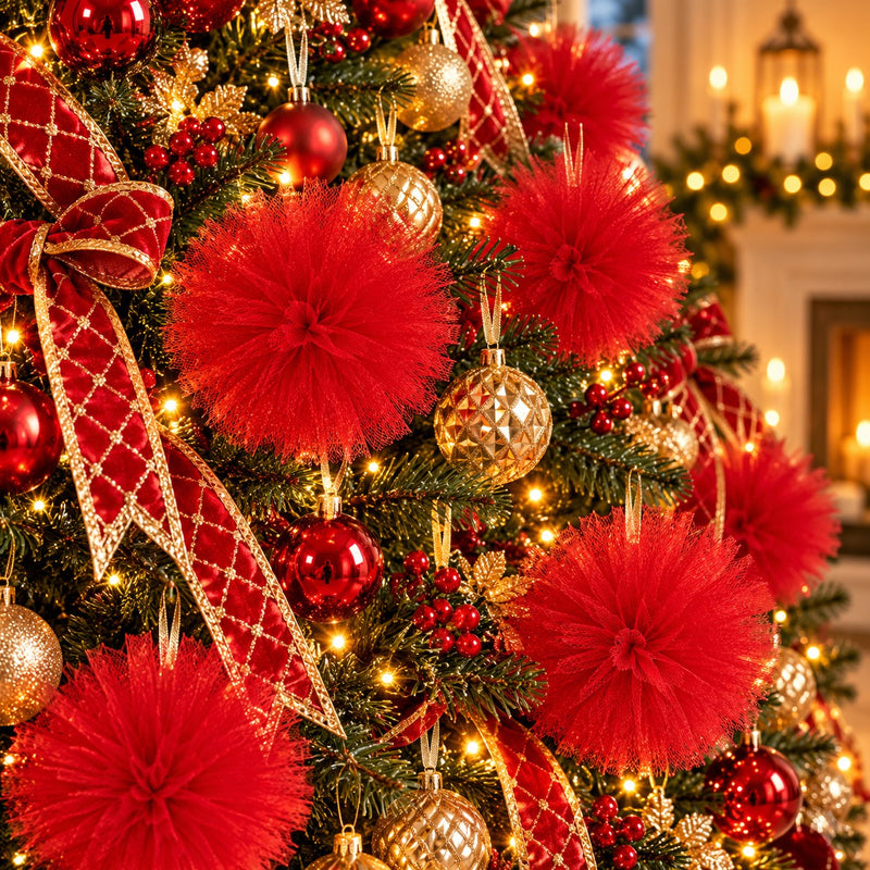 Piovaccari Pon Pon Rosso Ø25 cm – Decorazione Natalizia per Albero di Natale, Addobbi, Feste e Allestimenti Decorativi