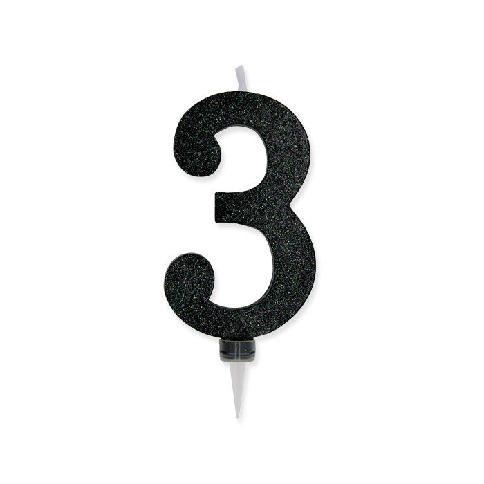 Big Party Candelina Numero 3 Max Cera Sweety Nero Glitter