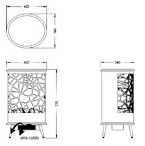 SINED Caminetto Elettrico Rotondo da Pavimento con Fiamma Olografica 42 x 36 x 72 cm – Camino Decorativo Moderno per Arredo Casa