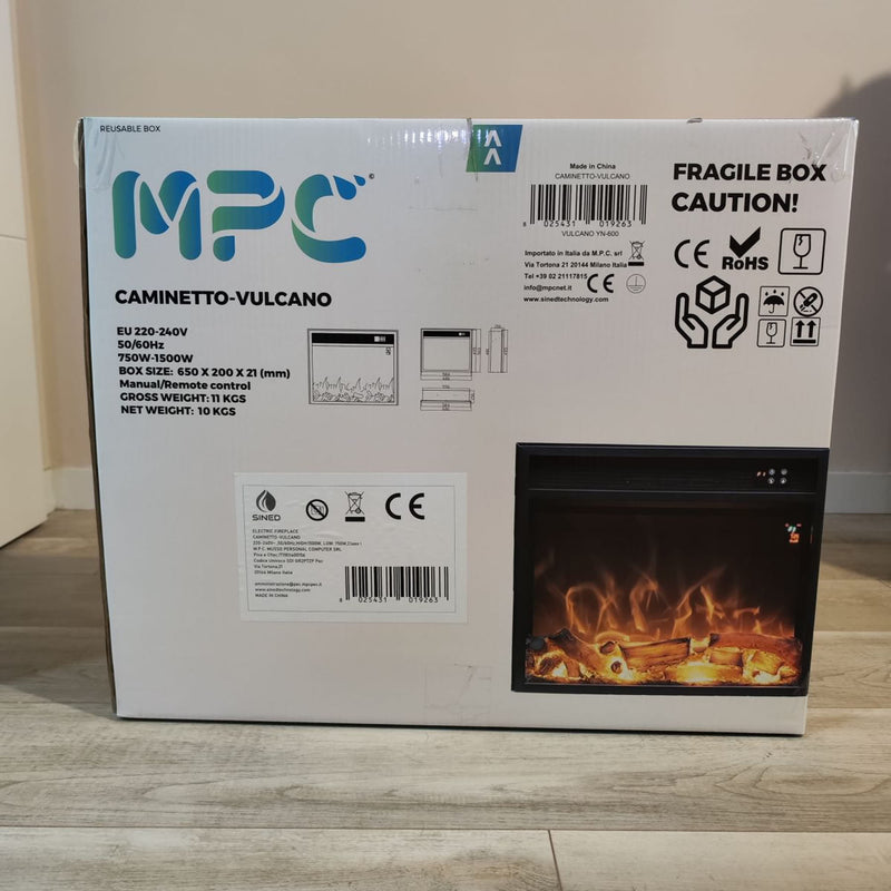 SINED Vulcano Caminetto Elettrico da Incasso 49,5 x 60 x 15 cm – Camino Decorativo Moderno per Arredo Casa