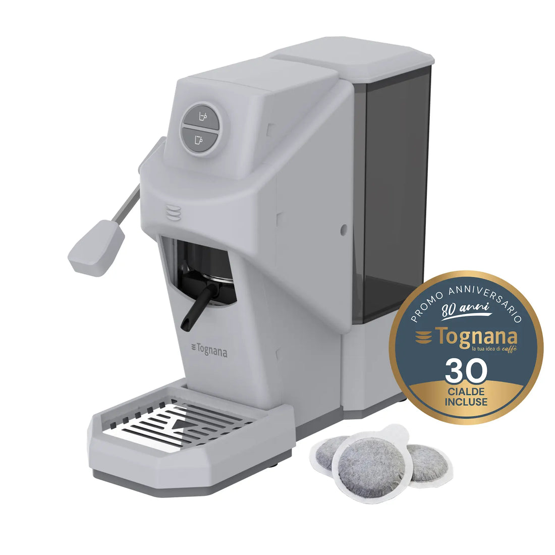 Tognana Iridea Set Macchina da Caffè Espresso Grigio Perla con 30 Cialde Incluse – Macchina per Caffè Espresso dal Design Elegante