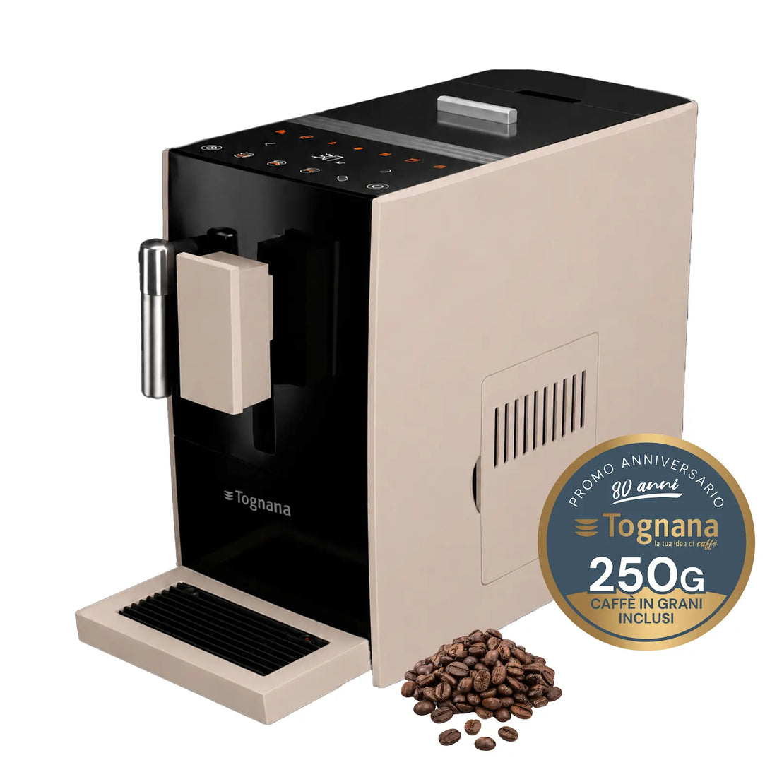 Tognana Iridea Set Macchina da Caffè Automatica Color Champagne con 250 g di Caffè in Grani – Macchina Espresso Elegante