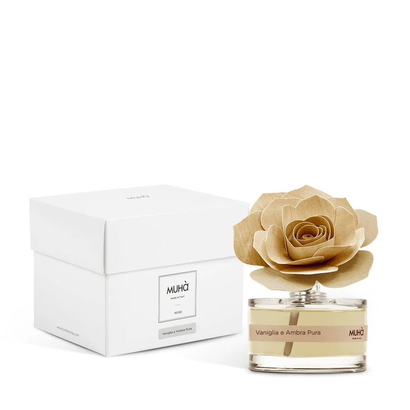 Muhà Profumatore Diffuser Rosa Natural Bomboniera Vaniglia e Ambra Pura 50ml