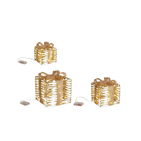 Bizzotto Set 3 Pacchi Regalo Natalizi Kinsey a Batteria IP20 MicroLED Luce Calda 15x17, 20x23 e 25x30 cm – Decorazioni Luminose