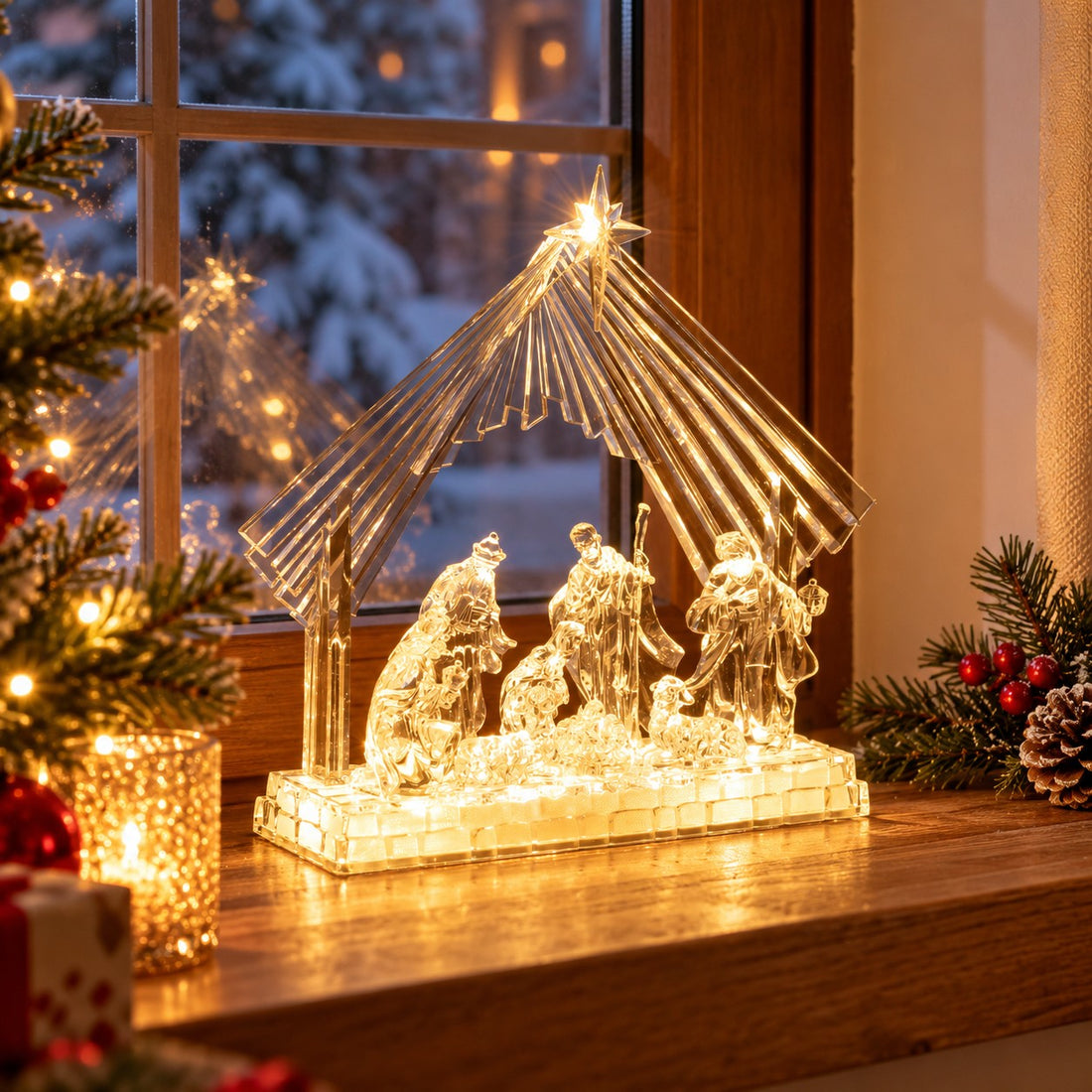 Bizzotto Natività Silky con Capanna 8 Figure H28,5 cm con LED a Batteria – Presepe Natalizio Luminoso Decorativo per la Casa