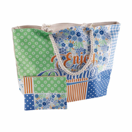 regalo italiano regalo italiano borsa mare con pochette 58 x 18 x h 38 cm ass blu verde 1 pz ean 8057586110922