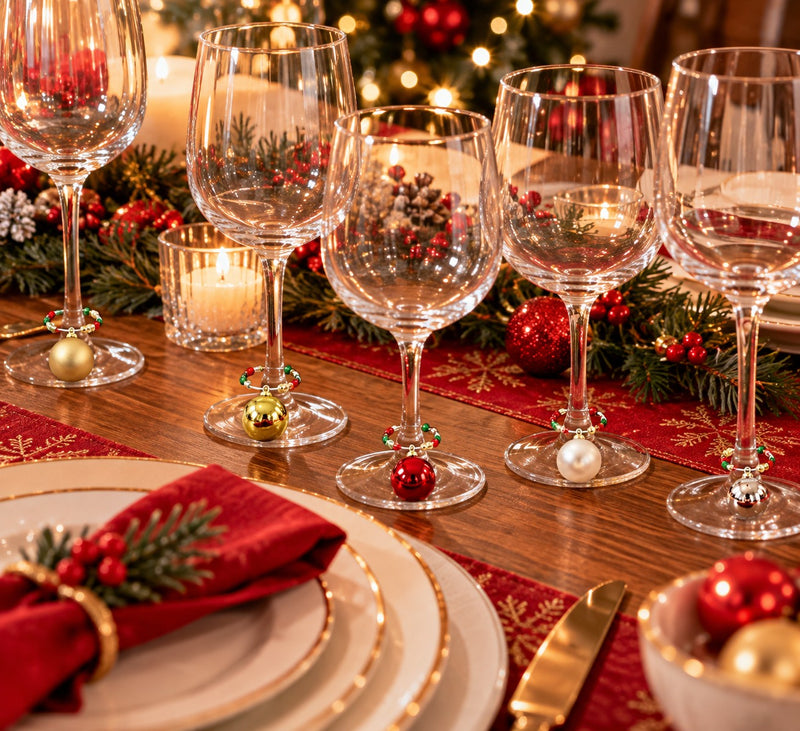 Ad Trend Set 6 Segnabicchieri Natalizi in Vetro a Forma di Palline di Natale Assortiti 1 Confezione – Accessori Decorativi per la Tavola di Natale
