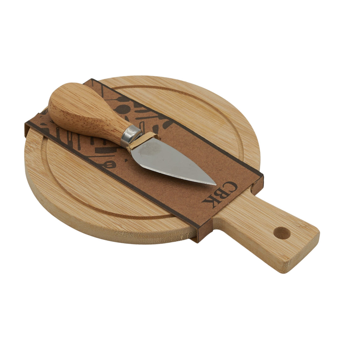 L'Arcolaio Set Coltellino da Formaggio con Vassoio Tondo in Bambù 19x14x3 cm Idea Regalo Gourmet