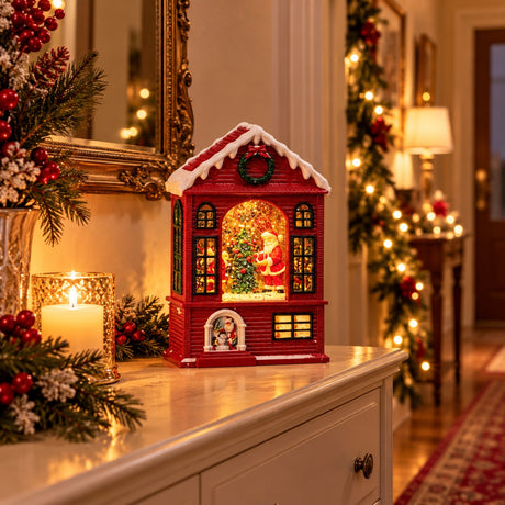 Ad Trend Casa di Babbo Natale Decorativa in Plastica con Luci LED e Musica 14,5x8xH22 cm – Decorazione Luminosa e Musicale di Natale per la Casa