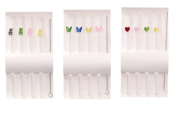 Ad Trend Set 5 Cannucce in Vetro Borosilicato con Figure 3D H 20 cm – Cannucce Riutilizzabili per Bevande, Modelli Assortiti
