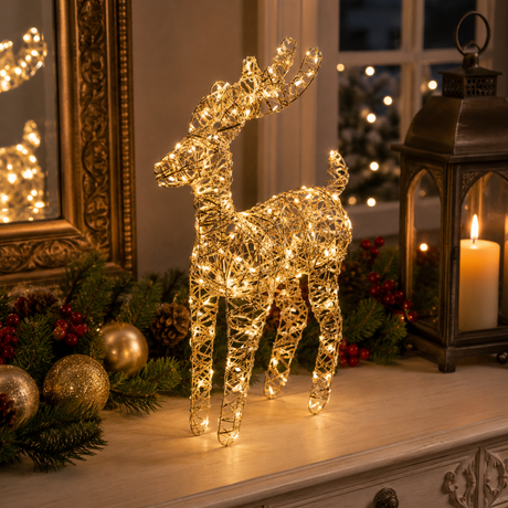 EDG Enzo De Gasperi Renna di Natale Intreccio Gold 50 MicroLED a Batteria IP20 30x15xH60 cm – Decorazione Luminosa