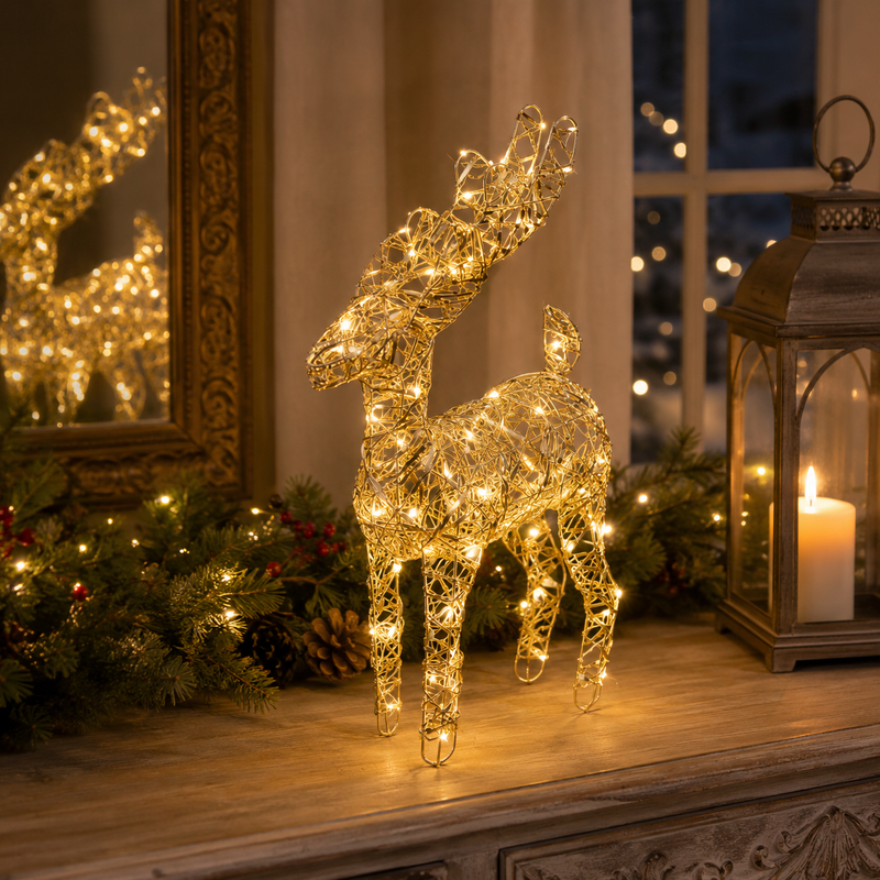 EDG Enzo De Gasperi Renna di Natale Intreccio Gold 40 MicroLED a Batteria IP20 25x12xH37 cm – Decorazione Luminosa