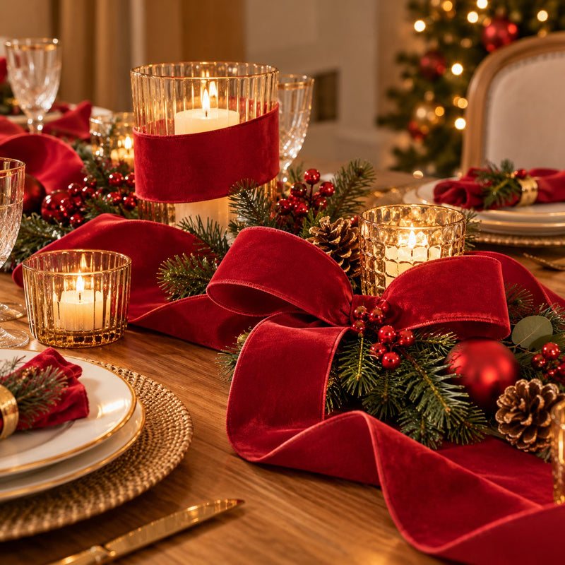 Piovaccari Nastro Natalizio Double Velvet Rosso 63 mm x 7 m – Nastro in Doppio Velluto Decorativo per Albero di Natale, Fiocchi e Pacchi Regalo