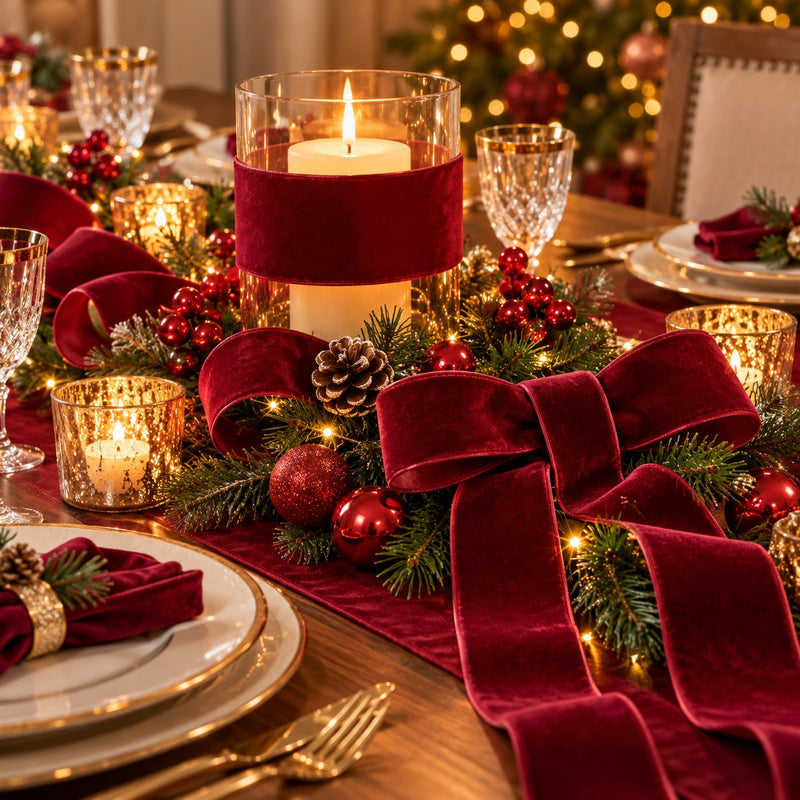 Piovaccari Nastro Natalizio Double Velvet Bordeaux 63 mm x 7 m – Nastro in Doppio Velluto Decorativo per Albero di Natale, Fiocchi e Pacchi Regalo