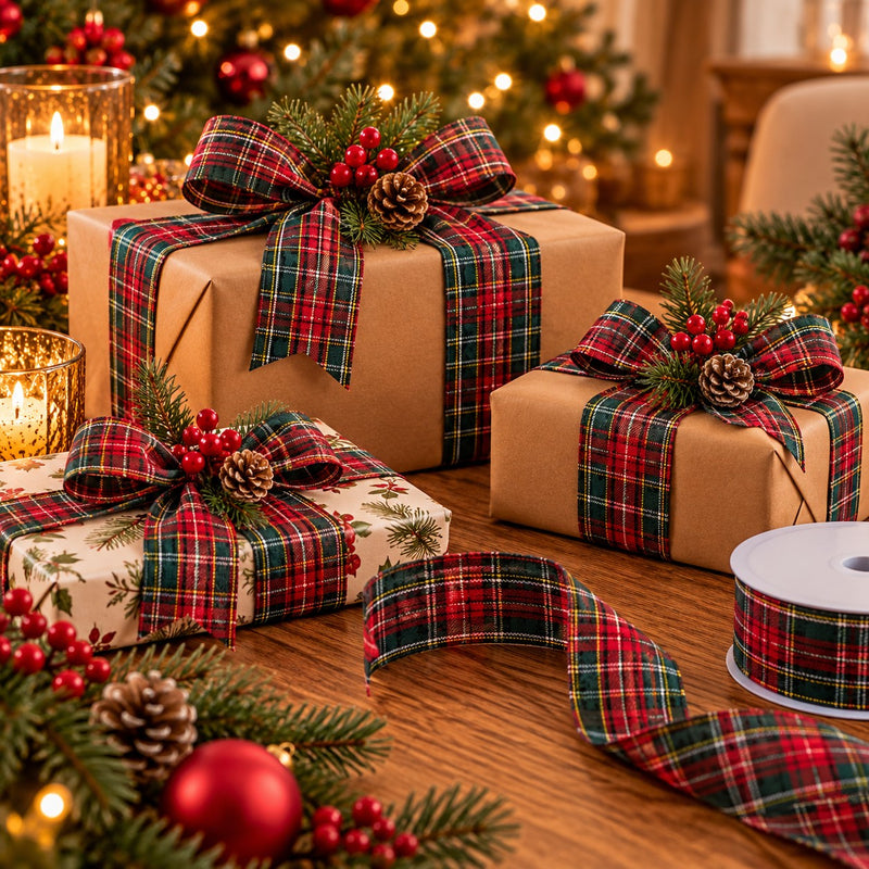 Piovaccari Nastro Natalizio Tartan Verde e Rosso 25 mm x 20 m – Nastro Scozzese Decorativo per Albero di Natale, Fiocchi e Pacchi Regalo