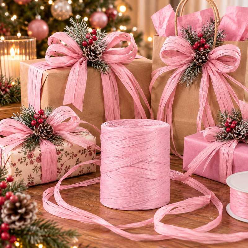 Piovaccari Paper Raphia Pink 5-8 mm x 100 m – Rafia di Carta Rosa per Decorazioni, Fiocchi, Confezioni Regalo e Fai da Te