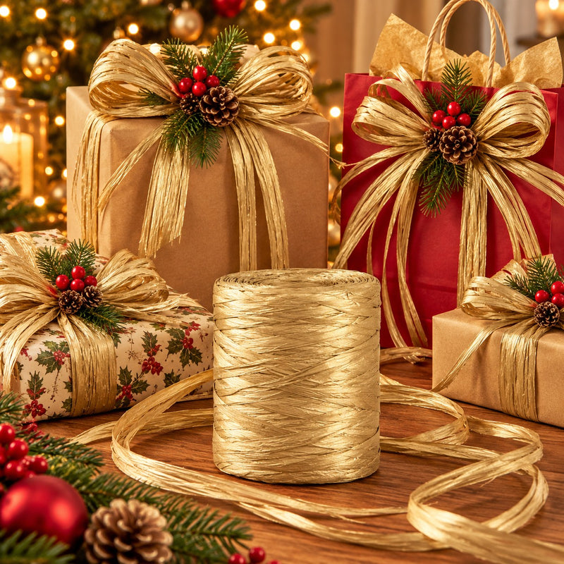 Piovaccari Paper Raphia Gold 5-8 mm x 10 m – Rafia di Carta Oro per Decorazioni, Fiocchi, Confezioni Regalo e Fai da Te