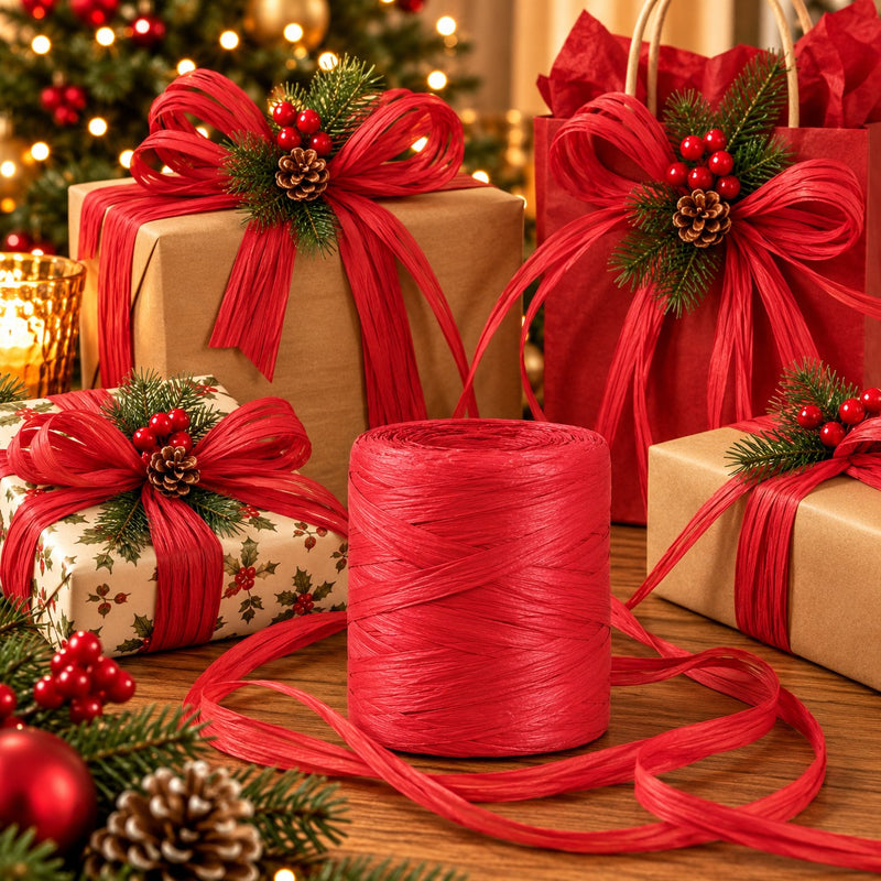 Piovaccari Rafia di Carta Rossa 5-8 mm x 100 m – Nastro Decorativo per Fiocchi, Confezioni Regalo, Decorazioni e Fai da Te