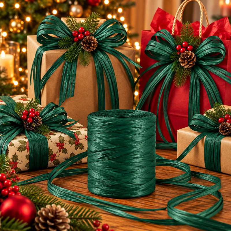 Piovaccari Paper Raphia Deep Green 5-8 mm x 100 m – Rafia di Carta Verde Scuro per Decorazioni, Fiocchi, Confezioni Regalo e Fai da Te
