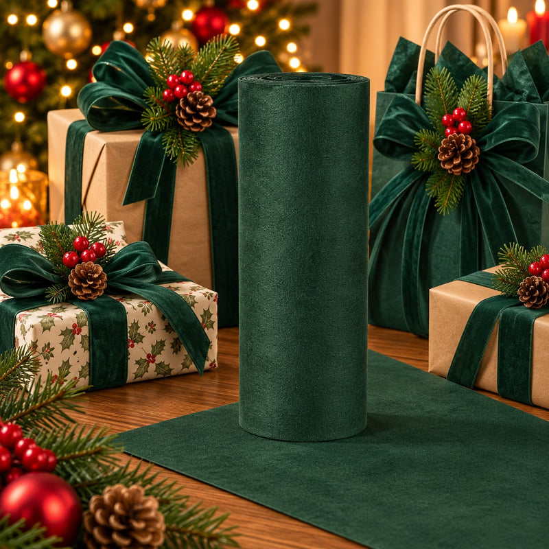 Piovaccari Chic Velvet Roll Dark Green 48x180 cm – Runner da Tavola in Velluto Verde Scuro Elegante per Decorazioni Natalizie e Arredo Casa