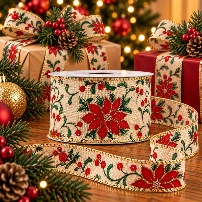 Piovaccari Nastro Natalizio Christmas Star 63 mm x 10 m – Nastro Decorativo con Stelle per Albero di Natale, Fiocchi e Confezioni Regalo