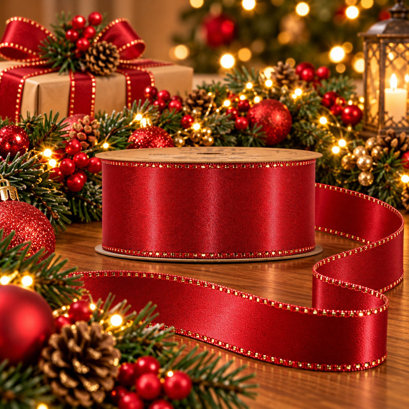 Piovaccari Nastro Satinée Red Dahlia 25 mm x 20 m – Nastro Satinato Rosso per Fiocchi, Confezioni Regalo e Decorazioni Natalizie