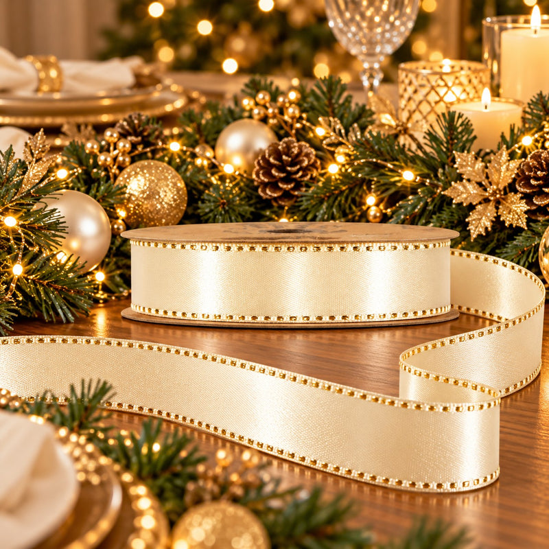 Piovaccari Nastro Satinée Cream 15 mm x 20 m – Nastro Satinato Color Crema per Fiocchi, Confezioni Regalo e Decorazioni Natalizie