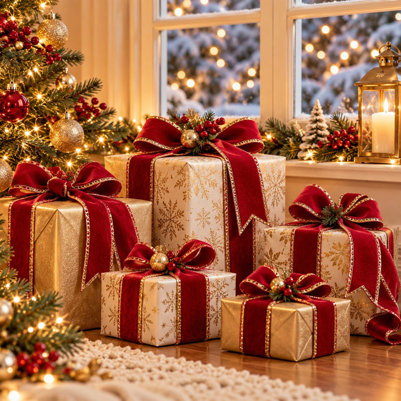 Piovaccari Nastro Double Sides Velvet & Glitter Rosso 40 mm x 10 m – Nastro Natalizio in Velluto e Glitter per Albero di Natale, Fiocchi e Confezioni Regalo