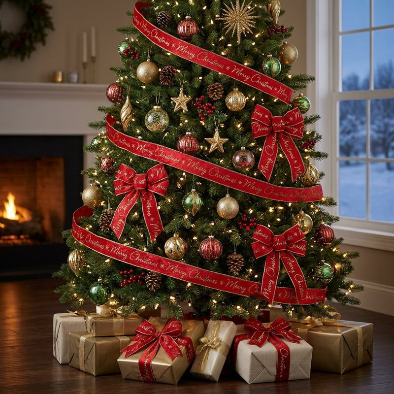 Piovaccari Nastro Merry Christmas 63 mm x 10 m – Nastro Decorativo Natalizio con Scritta Merry Christmas per Albero di Natale, Fiocchi e Confezioni Regalo
