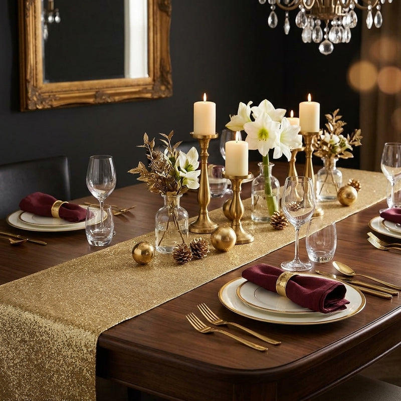 Piovaccari Aurora Sparkle Roll Gold Oro 48x180 cm – Runner Decorativo Natalizio Brillante per Tavola, Centrotavola e Addobbi di Natale