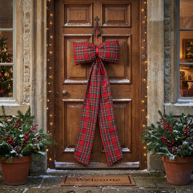 Piovaccari Scottish Bow Fiocco Natalizio Scozzese Rosso 30xH80 cm – Fiocco Decorativo per Albero di Natale, Porte, Ghirlande e Addobbi Natalizi