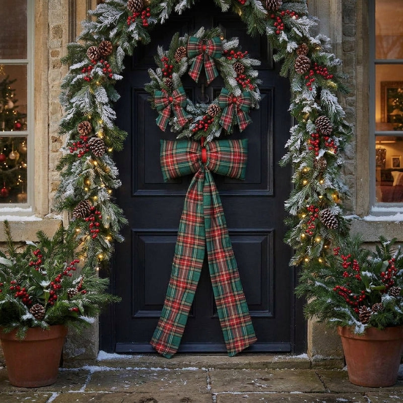 Piovaccari Scottish Bow Fiocco Natalizio Scozzese Verde Scuro 30xH80 cm – Fiocco Decorativo per Albero di Natale, Porte, Ghirlande e Addobbi Natalizi